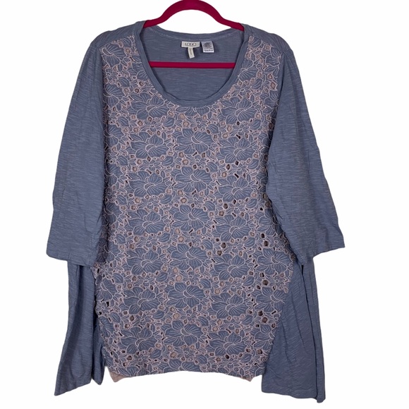 Logo Lori Goldstein Eyelet Lace Embroidered Top 1X